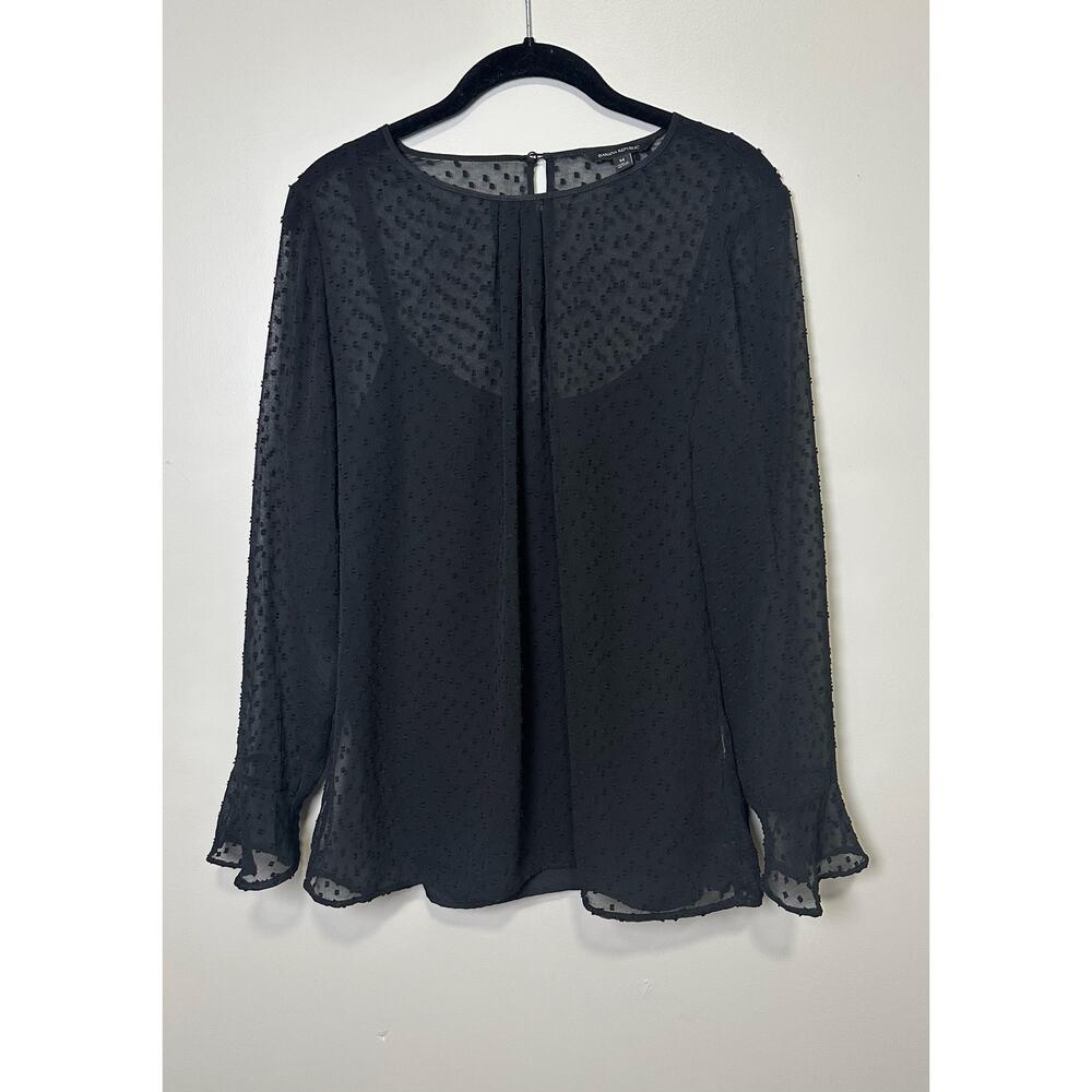 Banana Republic Black Swiss Dot Blouse Shear With Camisole Long Sleeves Size M